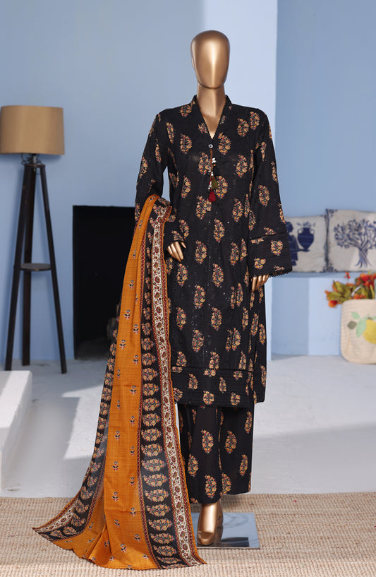 Bin Saeed Exclusive Embroidered Lawn Stitched 3 Piece Suit - D-05 - BS26PNT - Black - Summer Collection