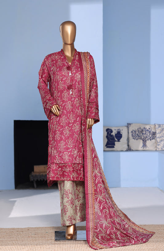 Bin Saeed Exclusive Embroidered Lawn Stitched 3 Piece Suit - D-01 - BS26PNT - Pink - Summer Collection