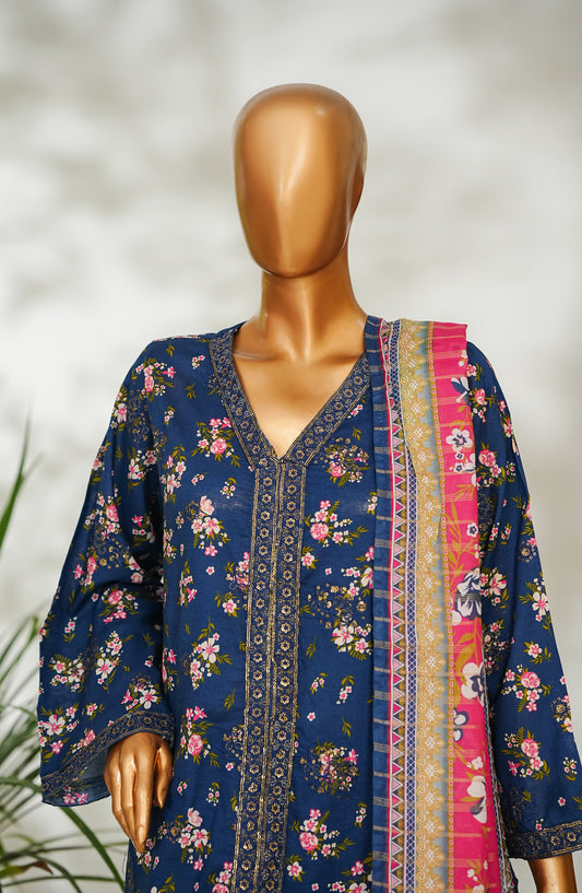 Bin Saeed Embroidered Lawn Stitched 3 Piece Suit - Design-22 - BS26EMB - Blue - Summer Collection