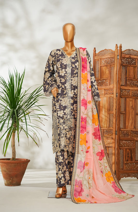 Bin Saeed Embroidered Lawn Stitched 3 Piece Suit - Design-21 - BS26EMB - Black - Summer Collection