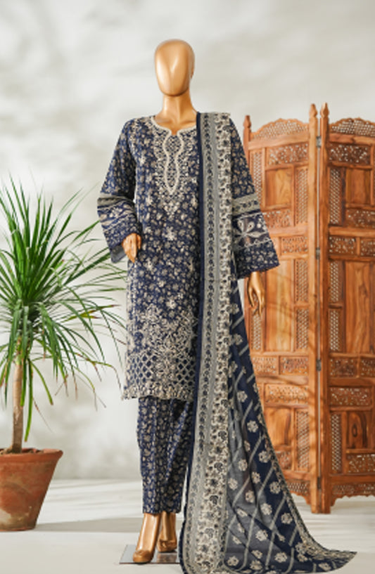 Bin Saeed Embroidered Lawn Stitched 3 Piece Suit - Design-13 - BS26EMB - Blue - Summer Collection