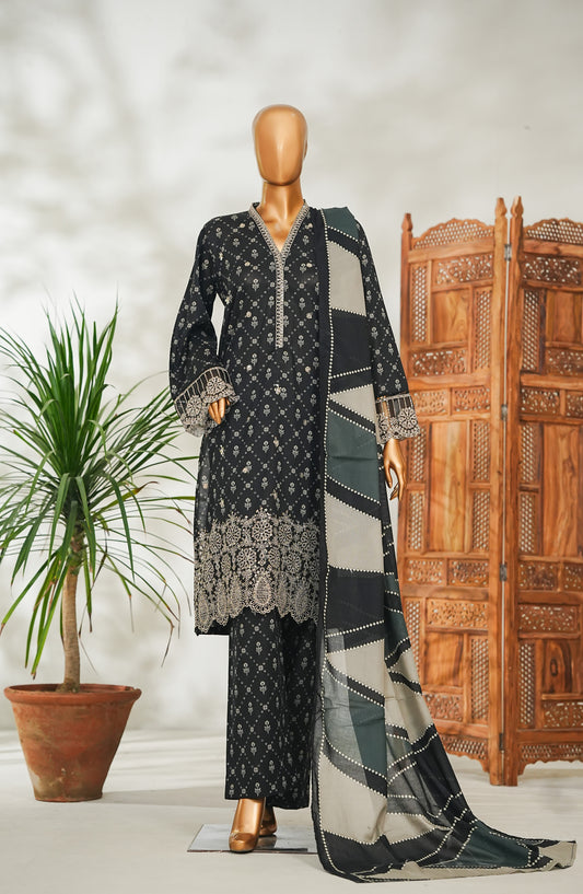 Bin Saeed Embroidered Lawn Stitched 3 Piece Suit - Design-08 - BS26EMB - Black - Summer Collection
