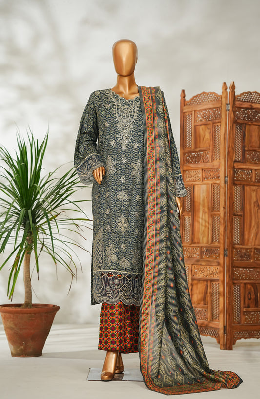 Bin Saeed Embroidered Lawn Stitched 3 Piece Suit - Design-03 - BS26EMB - Black - Summer Collection