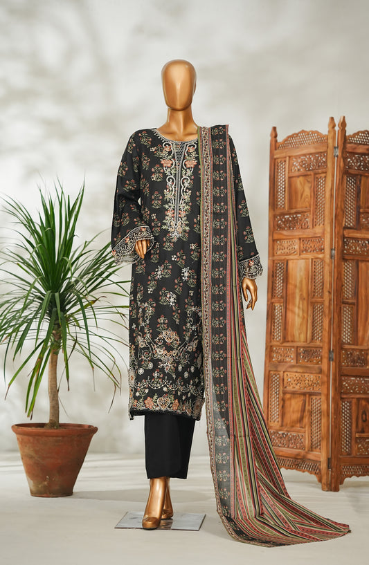Bin Saeed Embroidered Lawn Stitched 3 Piece Suit - Design-01 - BS26EMB - Black - Summer Collection