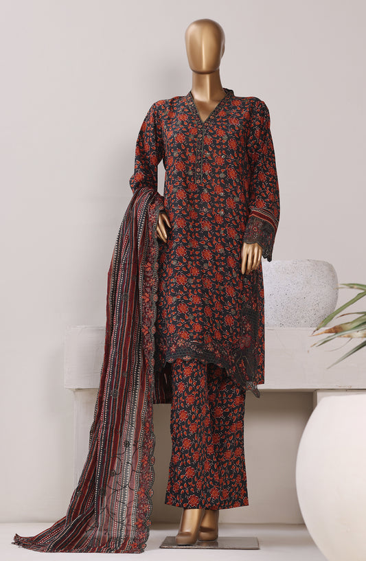Bin Saeed Exclusive Embroidered Lawn Stitched 3 Piece Suit - Design-06 - BS26CLUZ - Red - Summer Collection