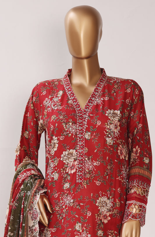 Bin Saeed Exclusive Embroidered Lawn Stitched 3 Piece Suit - Design-03 - BS26CLUZ - Red - Summer Collection