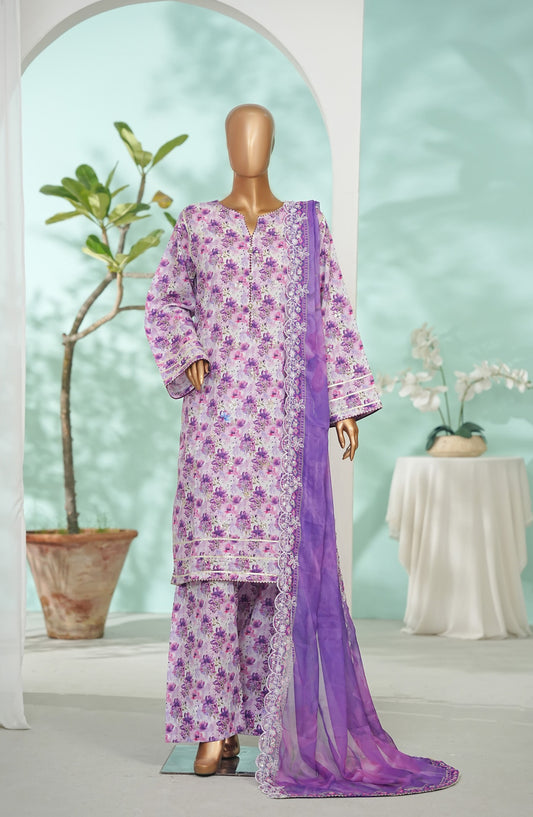 Bin Saeed Printed Lawn Stitched 3 Piece Suit - Design-09 - BS26LRY - Purple - Luxury Collection