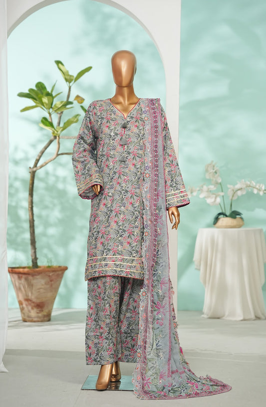 Bin Saeed Printed Lawn Stitched 3 Piece Suit - Design-02 - BS26LRY - Beige - Luxury Collection