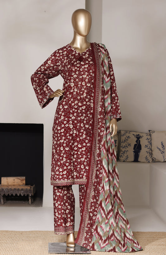 Bin Saeed Exclusive Printed Lawn Stitched 3 Piece Suit - D-05 - BS26SIV - Maroon - Summer Collection