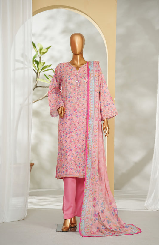 Bin Saeed Exclusive Printed Lawn Stitched 3 Piece Suit - D-07 - BS26XPL - Pink - Summer Collection