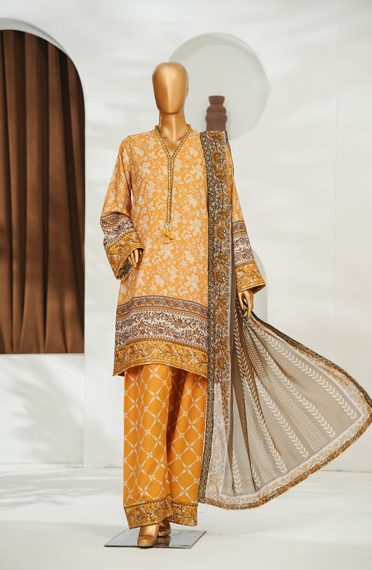 Bin Saeed Embroidered Lawn Stitched 3 Piece Suit - D-03 - BS26FTV - Rust - Festive Collection