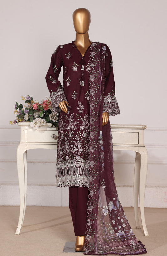 Bin Saeed Luxury Embroidered Formal Stitched 3 Piece Suit - D-09 - BS26FLX - Maroon - Festive Collection