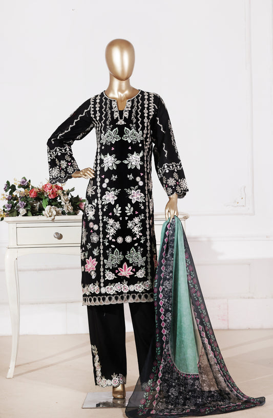 Bin Saeed Luxury Embroidered Formal Stitched 3 Piece Suit - D-03 - BS26FLX - Black - Festive Collection
