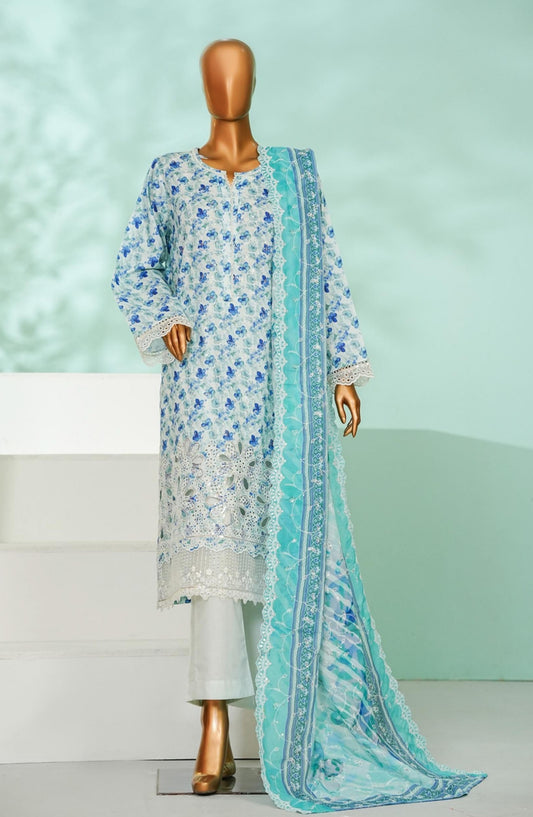 Bin Saeed Luxury Embroidered Stitched 3 Piece Suit - D-06 - BS26AQ - Blue - Laserkari Collection