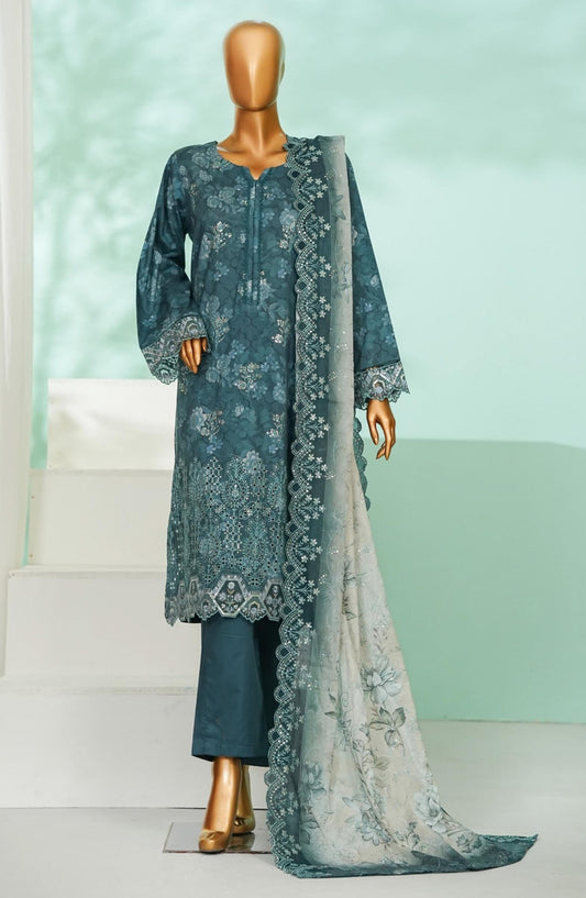 Bin Saeed Luxury Embroidered Stitched 3 Piece Suit - D-04 - BS26AQ - Teal - Laserkari Collection