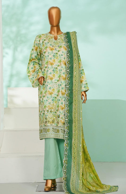 Bin Saeed Luxury Embroidered Stitched 3 Piece Suit - D-02 - BS26AQ - Green - Laserkari Collection