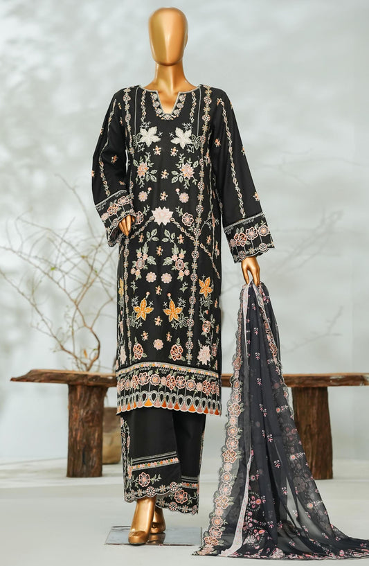 Bin Saeed Luxury Embroidered Stitched 3 Piece Suit - D-02 - BS26LQ - Black - Festive Collection