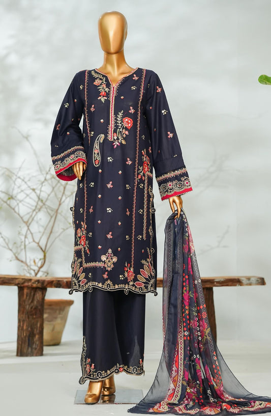 Bin Saeed Luxury Embroidered Stitched 3 Piece Suit - D-01 - BS26LQ - Black - Festive Collection