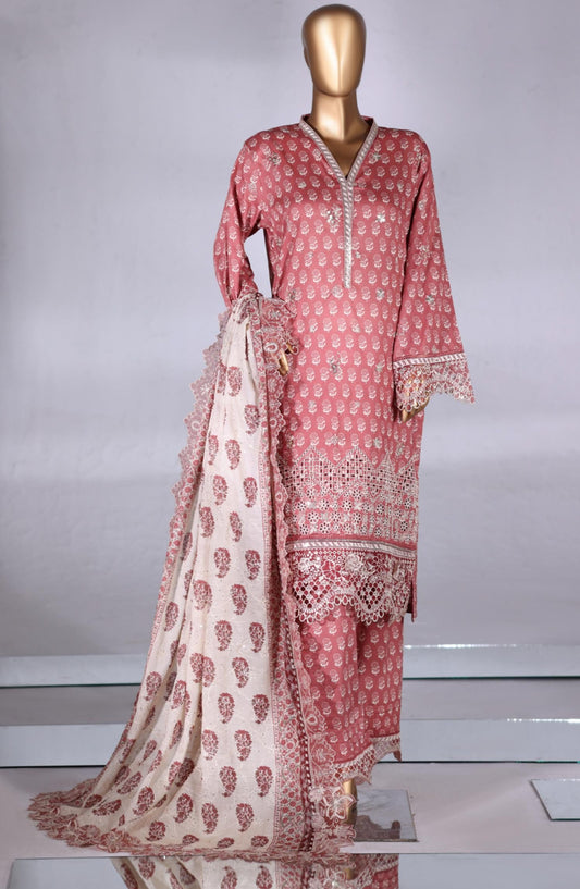 Bin Saeed Luxury Embroidered Lawn Stitched 3 Piece Suit - D-03 - BS26MTF - Pink - Festive Collection