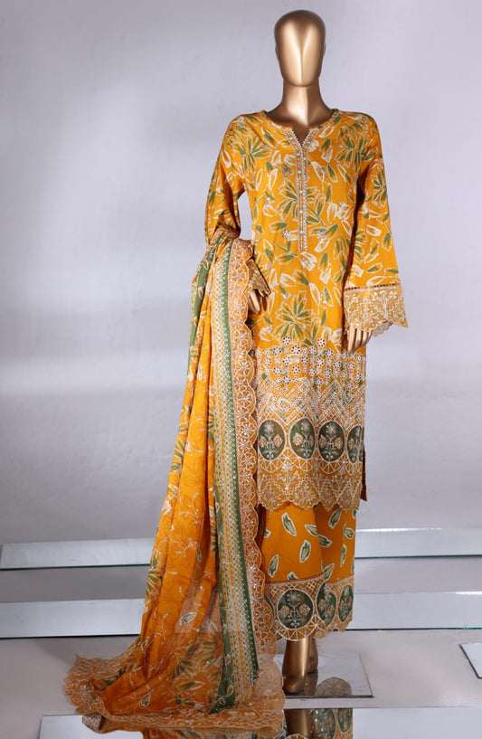 Bin Saeed Luxury Embroidered Lawn Stitched 3 Piece Suit - D-02 - BS26MTF - Yellow - Festive Collection