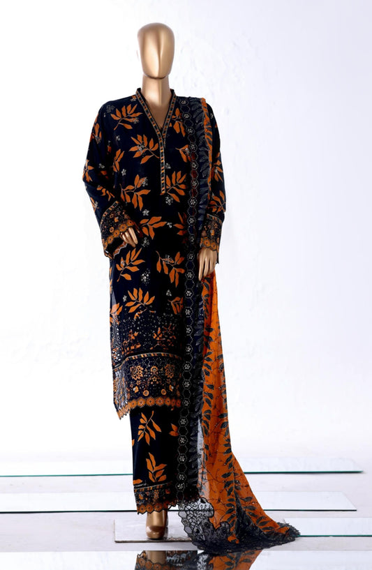 Bin Saeed Luxury Embroidered Lawn Stitched 3 Piece Suit - D-01 - BS26MTF - Black - Festive Collection