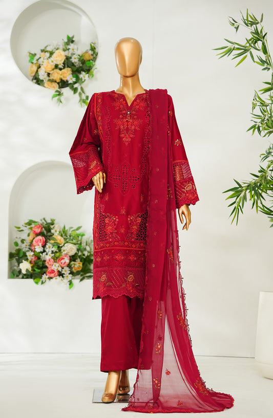 Bin Saeed Luxury Embroidered Stitched 3 Piece Suit - Design-02 - BS26PIC - Red - Festive Collection