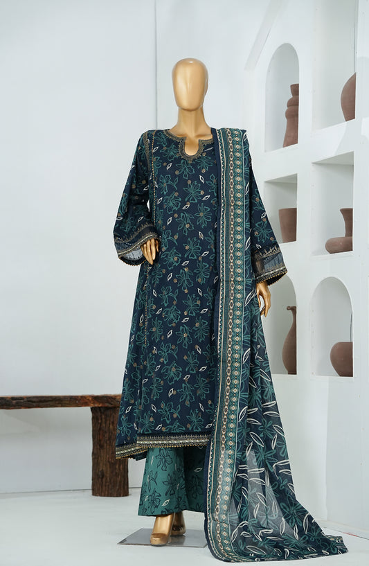 Bin Saeed Luxury Embroidered Stitched Frock 3 Piece Suit - D-05 - BS26CKD - Blue - Festive Collection