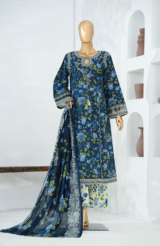 Bin Saeed Luxury Embroidered Stitched Frock 3 Piece Suit - D-01 - BS26CKD - Blue - Festive Collection