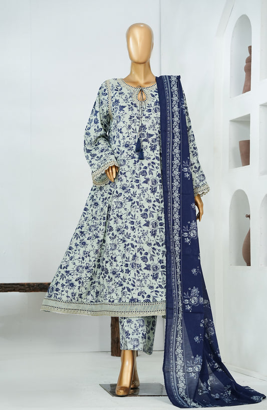 Bin Saeed Luxury Embroidered Frock Stitched 3 Piece Suit - D-01 - BS26LFO - Blue - Festive Collection