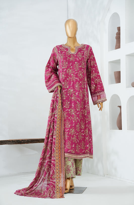 Bin Saeed Luxury Embroidered Frock Stitched 3 Piece Suit - D-02 - BS26LFO - Pink - Festive Collection