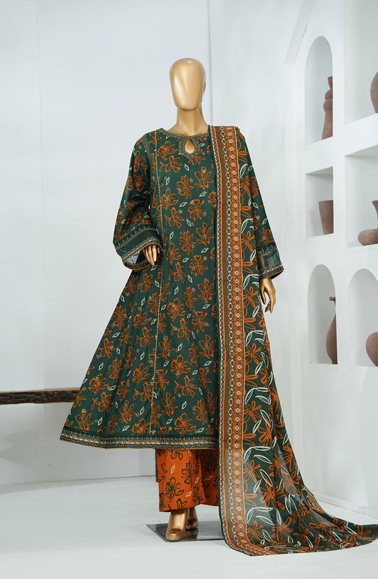 Bin Saeed Luxury Embroidered Frock Stitched 3 Piece Suit - D-03 - BS26LFO - Green - Festive Collection
