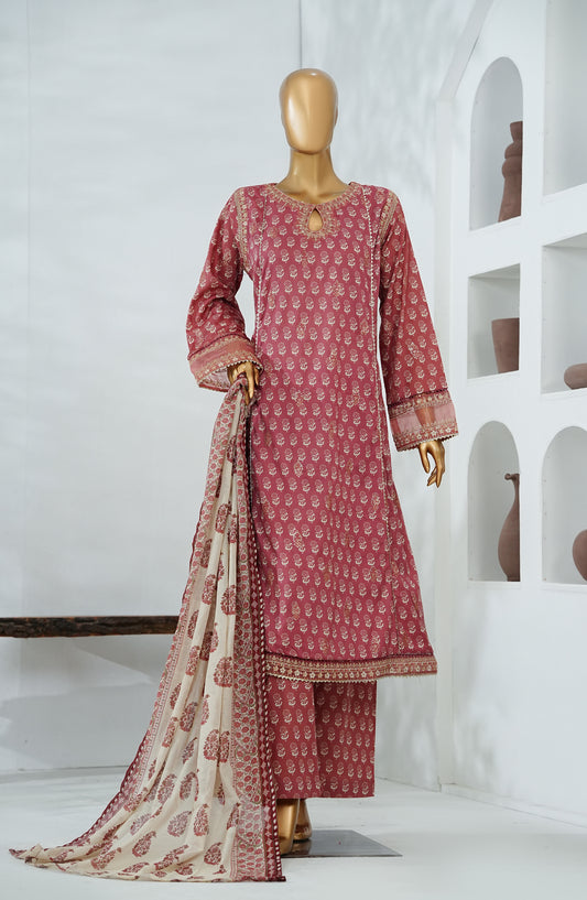 Bin Saeed Luxury Embroidered Frock Stitched 3 Piece Suit - D-04 - BS26LFO - Pink - Festive Collection