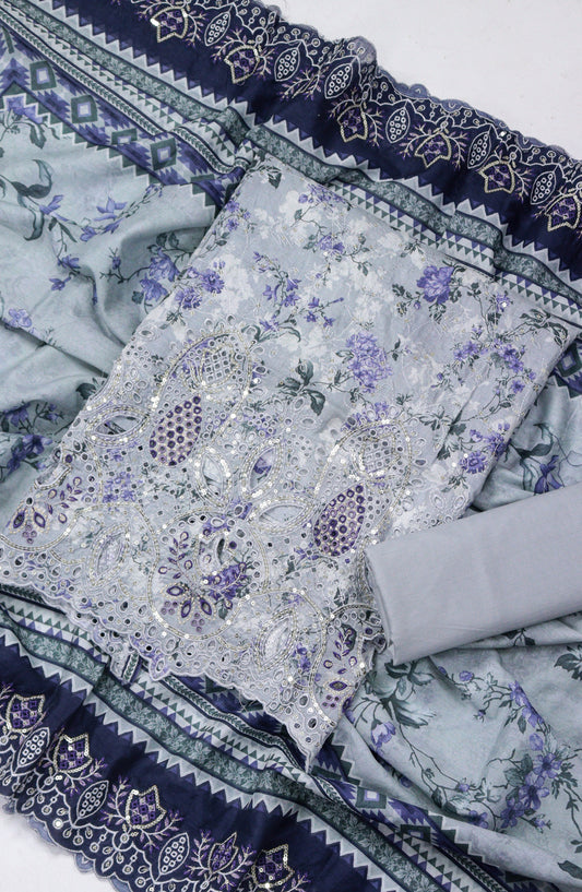 Bin Saeed Embroidered Lawn Unstitched 3 Piece Suit - Design-16 - BS26LLW - Blue - Summer Collection