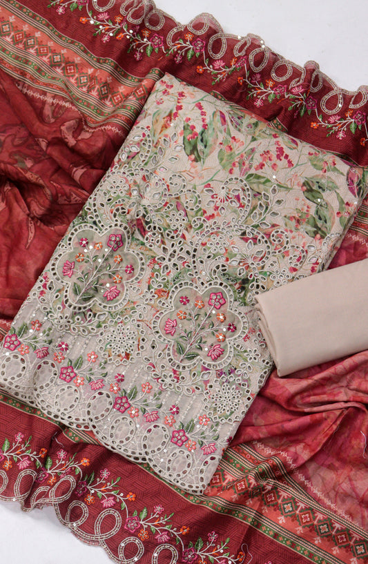 Bin Saeed Embroidered Lawn Unstitched 3 Piece Suit - Design-12 - BS26LLW - Red - Summer Collection