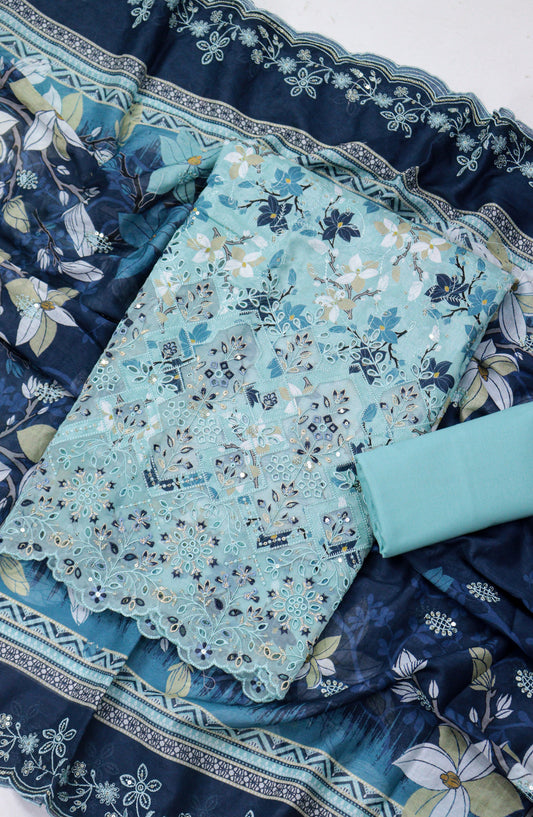 Bin Saeed Embroidered Lawn Unstitched 3 Piece Suit - Design-11 - BS26LLW - Blue - Summer Collection