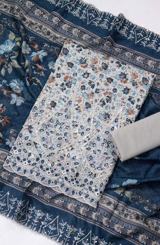 Bin Saeed Embroidered Lawn Unstitched 3 Piece Suit - Design-07 - BS26LLW - Blue - Summer Collection