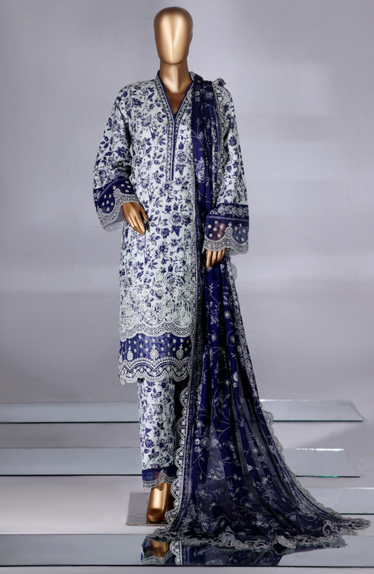 Bin Saeed Luxury Embroidered Lawn Stitched 3 Piece Suit - Design-03 - BS26LWN - Blue - Festive Collection