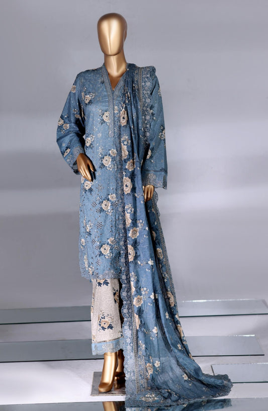 Bin Saeed Luxury Embroidered Lawn Stitched 3 Piece Suit - Design-02 - BS26LWN - Blue - Festive Collection