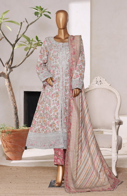Bin Saeed Luxury Embroidered Lawn Stitched 3 Piece Suit - Design-04 - BS26FRO - Pink - Summer Collection