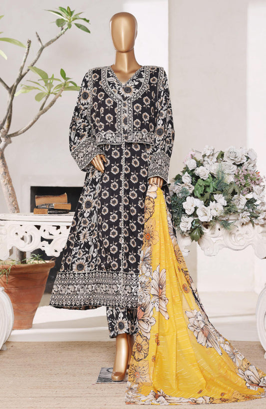 Bin Saeed Luxury Embroidered Lawn Stitched 3 Piece Suit - Design-03 - BS26FRO - Black - Summer Collection