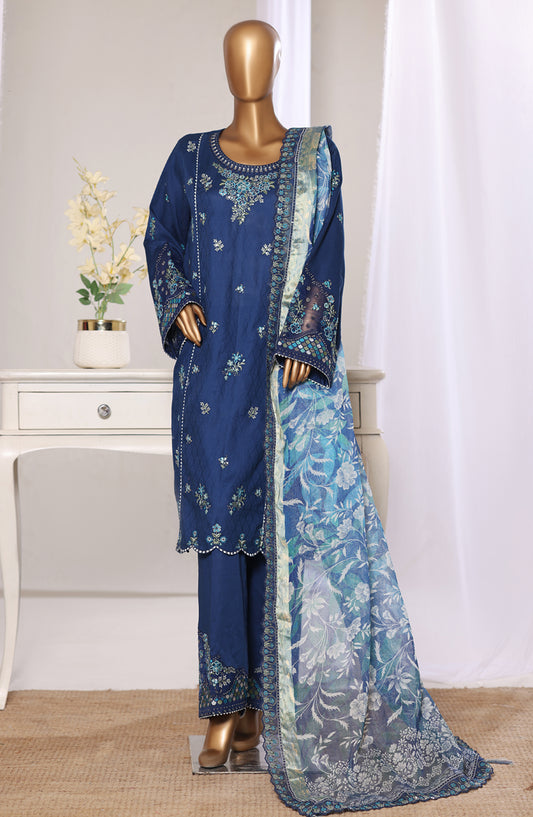 Bin Saeed Luxury Embroidered Jacquard Stitched 3 Piece Suit - Design-10 - BS26JCQ - Blue - Mid Summer Collection