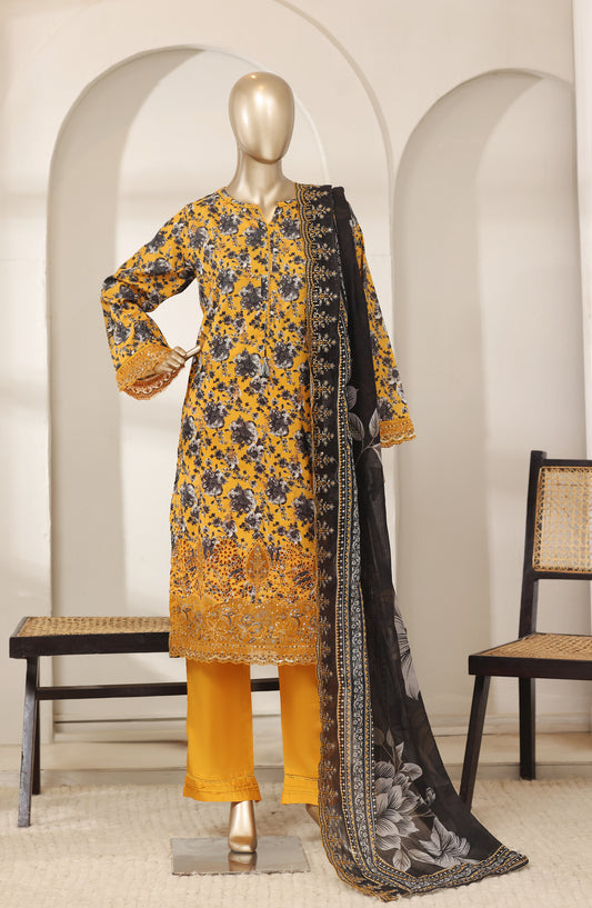 Bin Saeed Luxury Embroidered Lawn Stitched 3 Piece Suit - D-07 - BS26LES - Yellow - Summer Collection