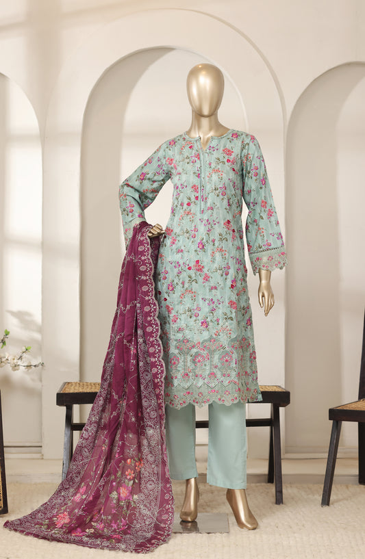 Bin Saeed Luxury Embroidered Lawn Stitched 3 Piece Suit - D-06 - BS26LES - Blue - Summer Collection
