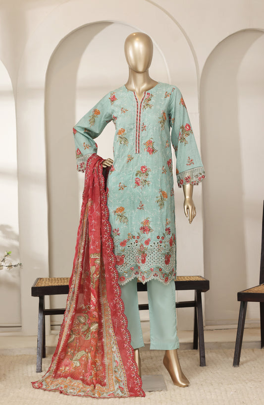 Bin Saeed Luxury Embroidered Lawn Stitched 3 Piece Suit - D-03 - BS26LES - Sea Green - Summer Collection