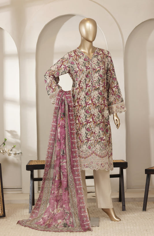Bin Saeed Luxury Embroidered Lawn Stitched 3 Piece Suit - D-02 - BS26LES - Pink - Summer Collection