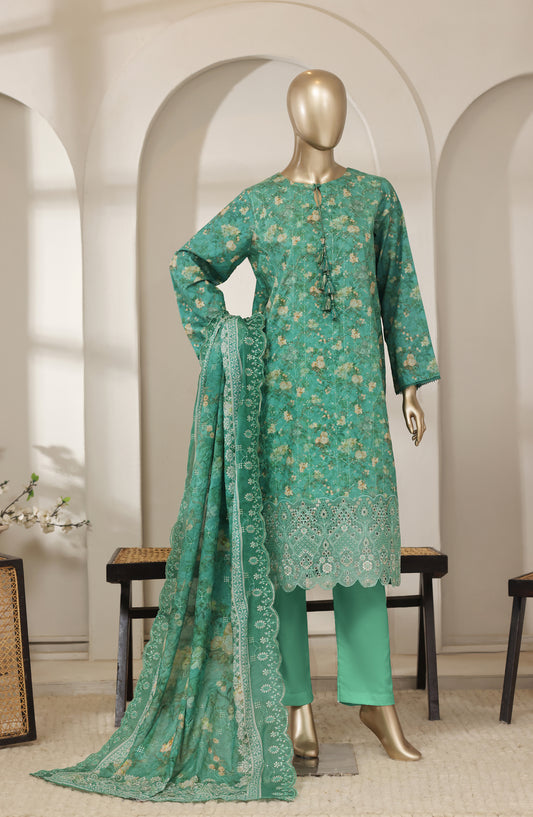 Bin Saeed Luxury Embroidered Lawn Stitched 3 Piece Suit - D-01 - BS26LES - Green - Summer Collection