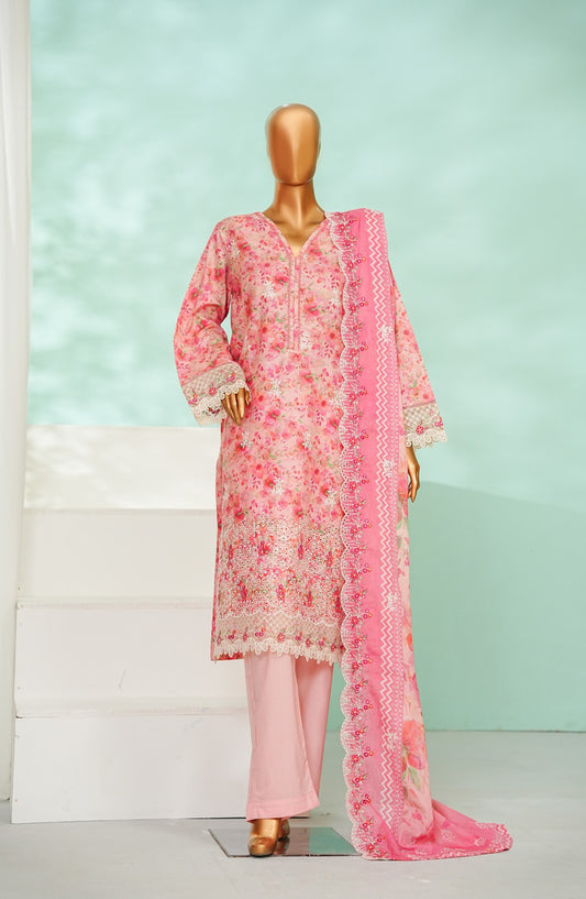 Bin Saeed Luxury Laserkari Lawn Stitched 3 Piece Suit - D-02 - BS26KRL - Pink - Summer Collection