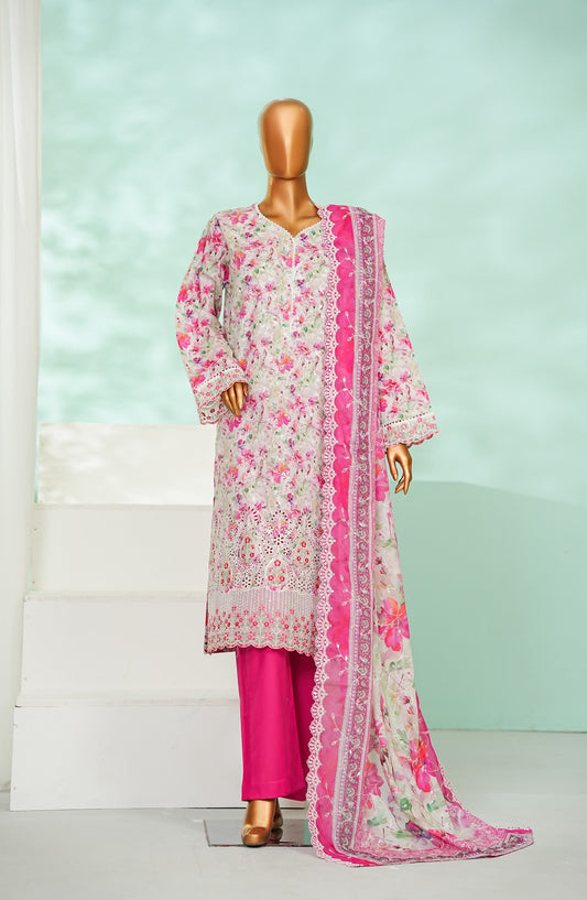 Bin Saeed Luxury Laserkari Lawn Stitched 3 Piece Suit - D-01 - BS26KRL - Pink - Summer Collection