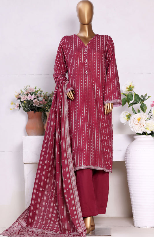 Bin Saeed Printed Khaddar Stitched 3 Piece Suit - Design-16 - BS25PKD - Red - Winter Collection