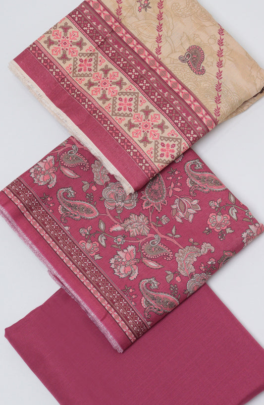 Bin Saeed Printed Khaddar Unstitched 3 Piece Suit - D-04 - BS26WD - Pink - Winter Collection